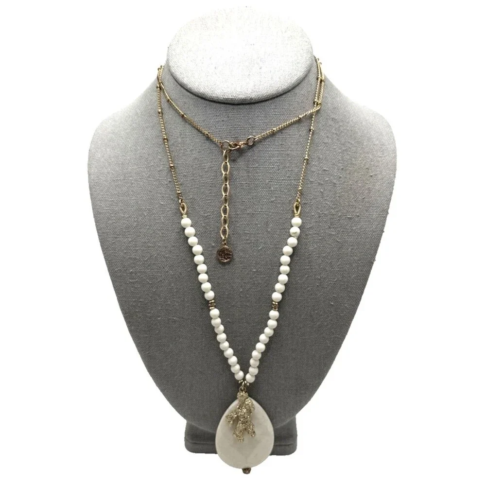Lilly Pulitzer Coral Reef Pendant Necklace White & Gold Tone Long Statement 34